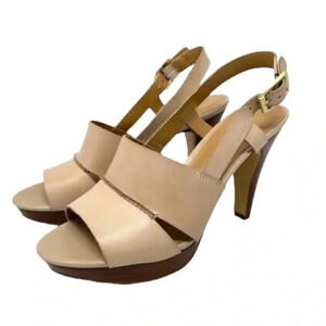 FRANCO SARTO | Women’s Milla Tan Leather Strap Platform Slingback Heels Size 10M
